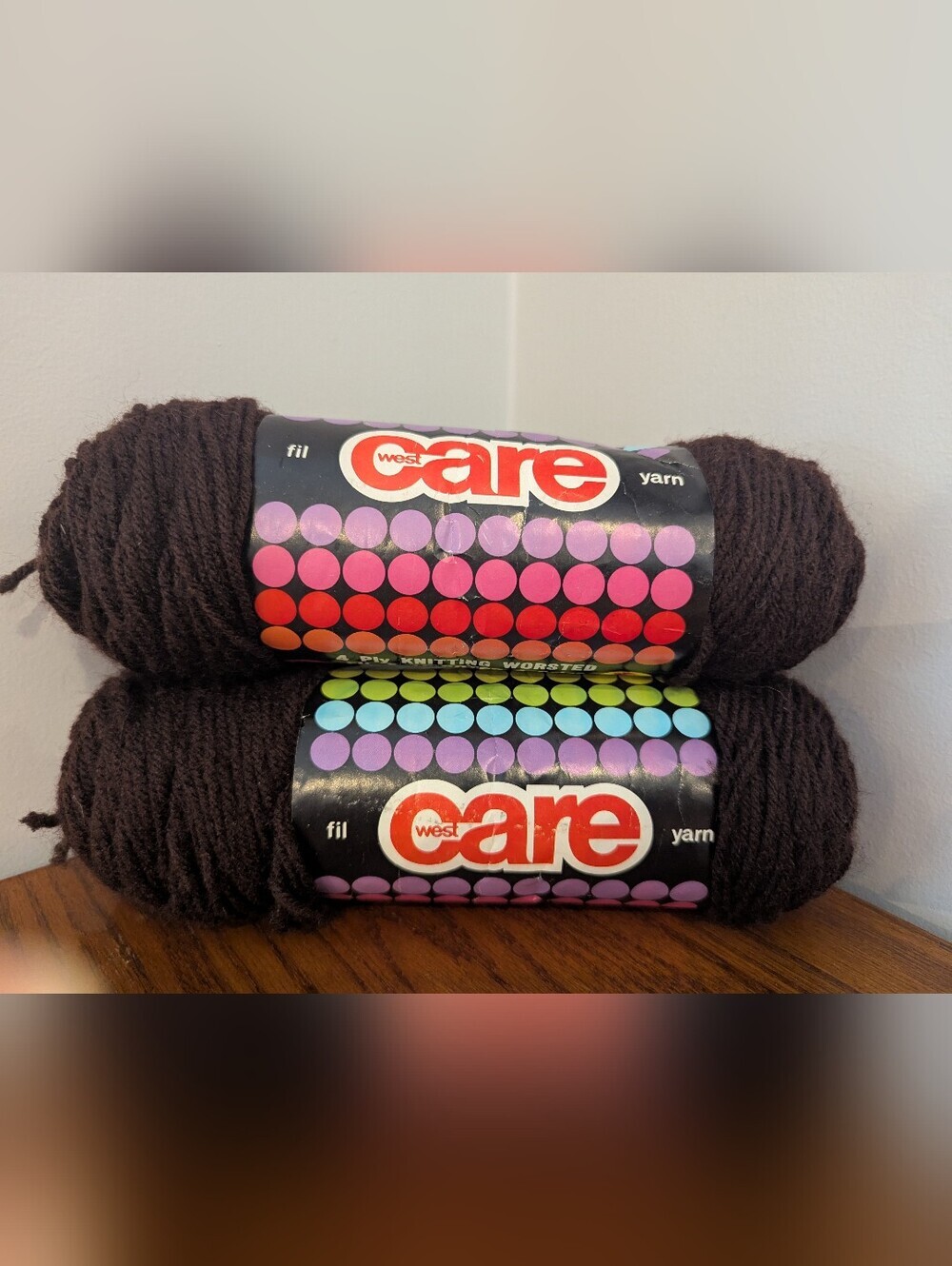 Vintage West Care Yarn Skeins Acrylic 4 Ply- Worsted Dark Brown 2 X 100g